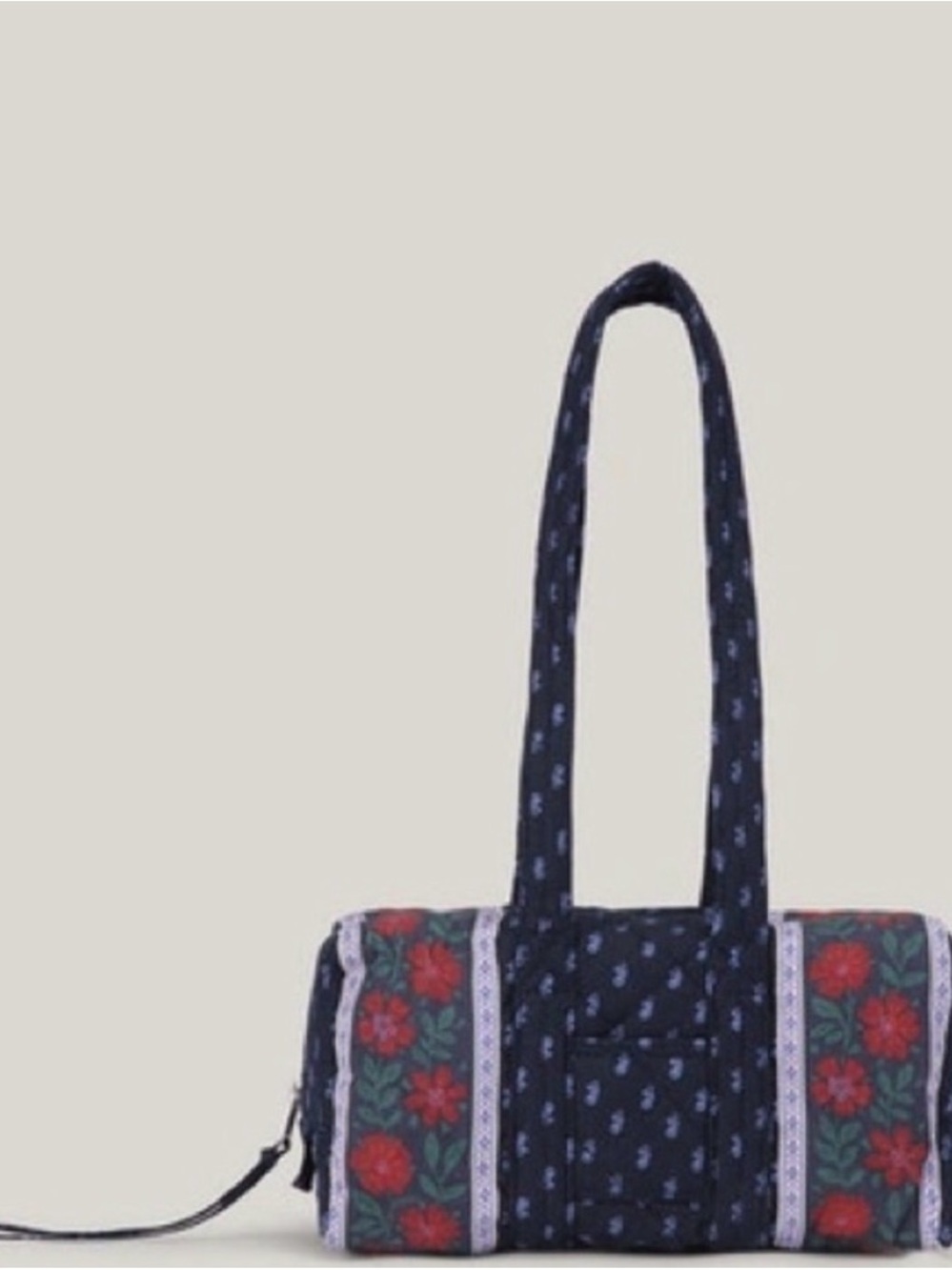 Ganni Navy Quilted Shoulder Bag with Red Floral Panels
